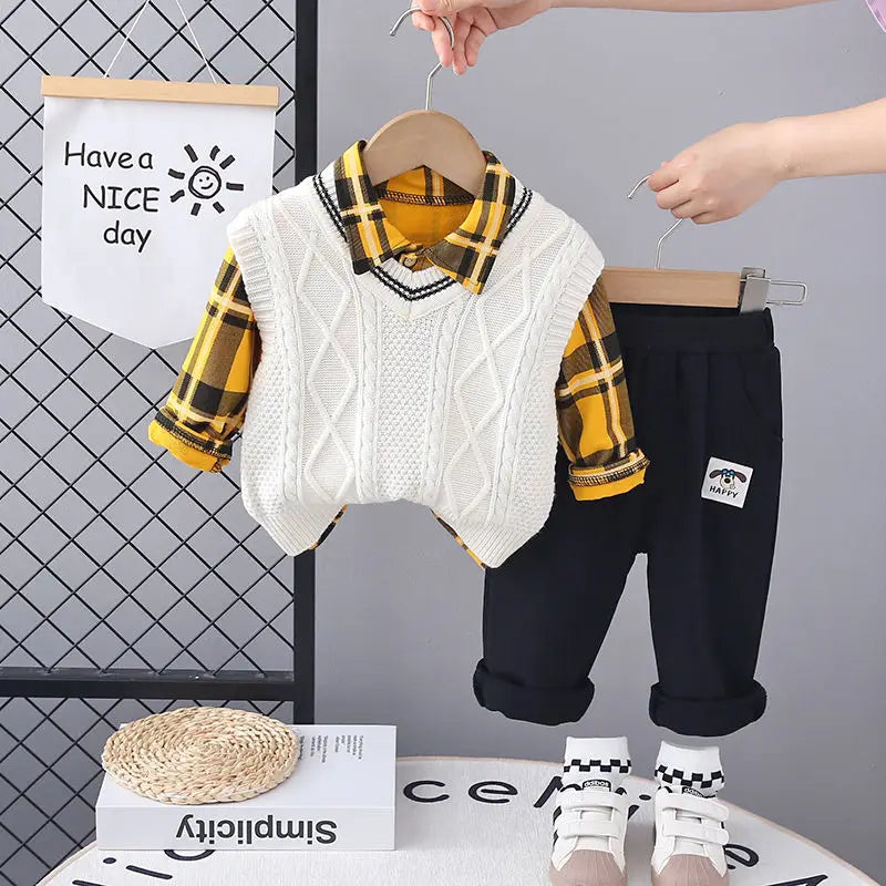 Kids Girls Boys 3pcs Clothing Sets Cartoon Spring Children Sweater Vest Hoodies Pants Tracksuits Kids Clothes Sport Suit 3 Ages