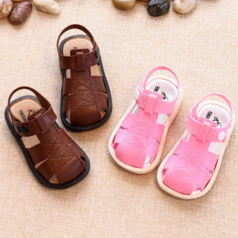 Baby Shoes Summer Closed Toe Toddler Boy Sandals Soft Sole Non-slip First Walkers Infant Solid Color Hollow Out Beach Shoes