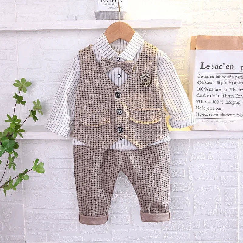 New Children Fashion Kids Boy Gentleman Sweater Vest Shirt Pants 3Pcs/Set – Kids Infant Clothing Toddler Tracksuit 0-5 Years