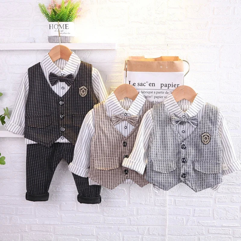 New Children Fashion Kids Boy Gentleman Sweater Vest Shirt Pants 3Pcs/Set – Kids Infant Clothing Toddler Tracksuit 0-5 Years