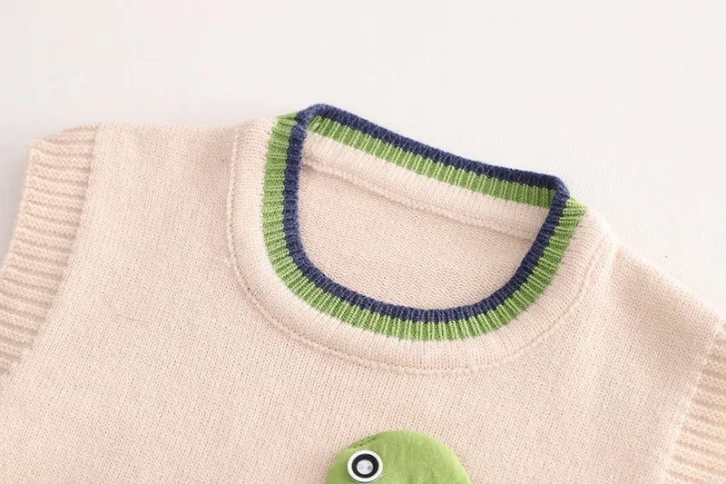 Baby Boy Boutique Clothes 2023 Spring Autumn Cartoon Dinosaur Knitted Sweater Vest + Plaid Shirts + Pants 3PCS Kids Boys Outfits