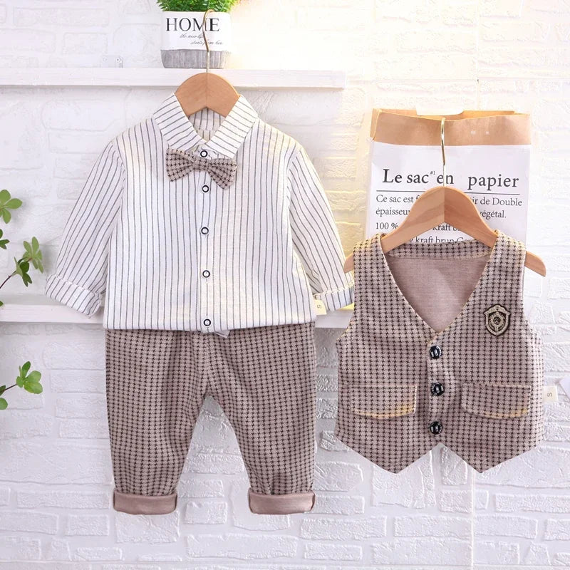 New Children Fashion Kids Boy Gentleman Sweater Vest Shirt Pants 3Pcs/Set – Kids Infant Clothing Toddler Tracksuit 0-5 Years