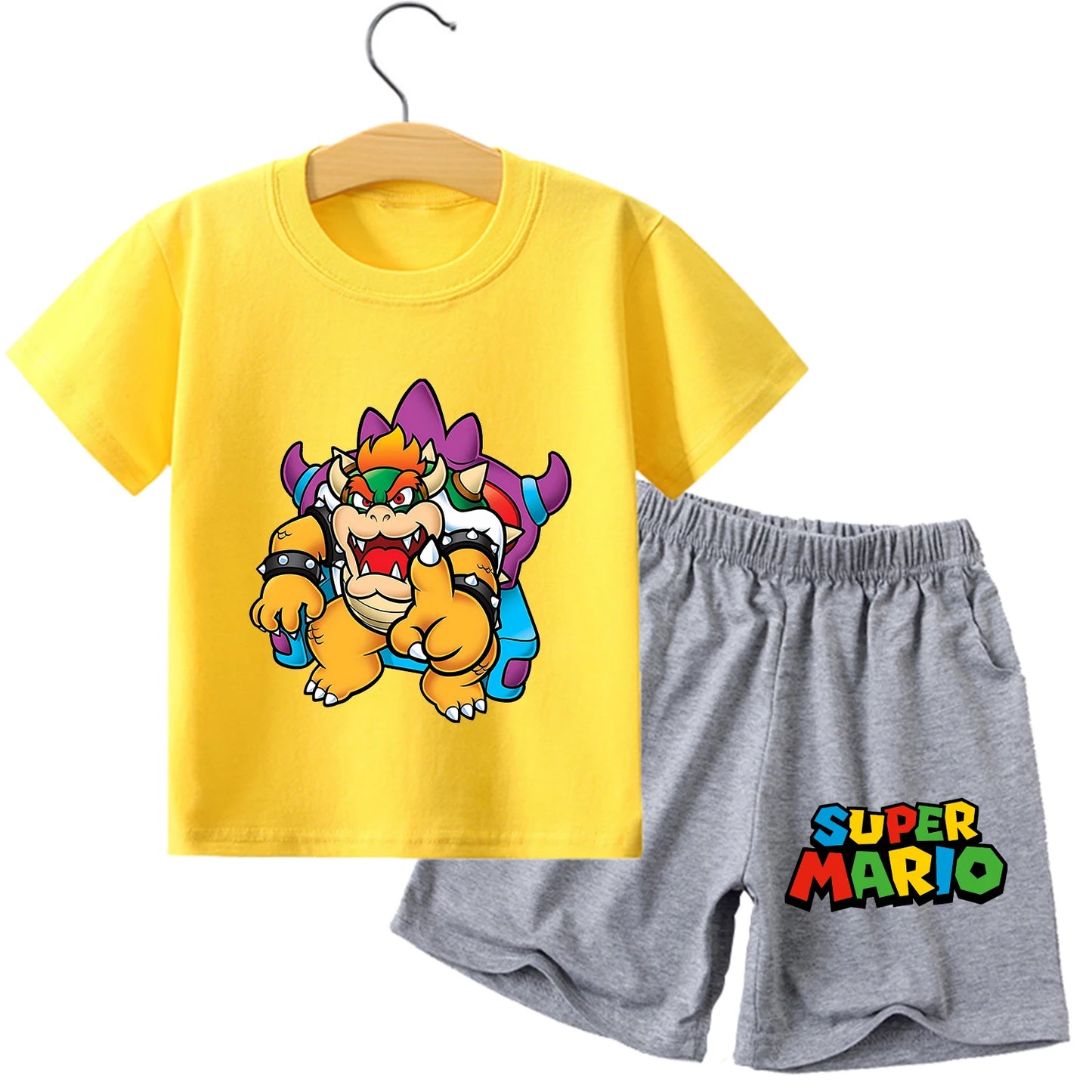 Super Mario Bros New T-shirt Suit Children Summer Cotton Tops + Shorts Pants Set Cute Cartoon Pajamas Home Wear Clothes Kids Gift