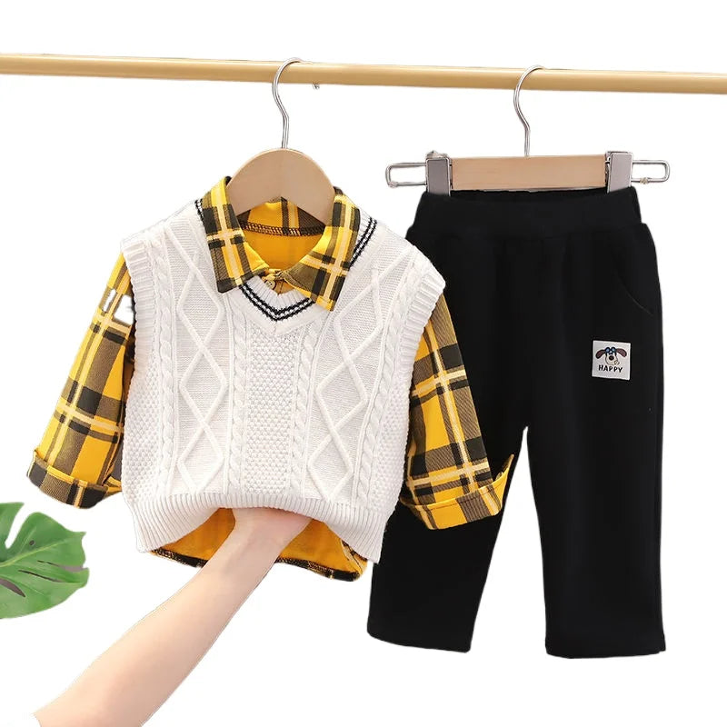 Kids Girls Boys 3pcs Clothing Sets Cartoon Spring Children Sweater Vest Hoodies Pants Tracksuits Kids Clothes Sport Suit 3 Ages