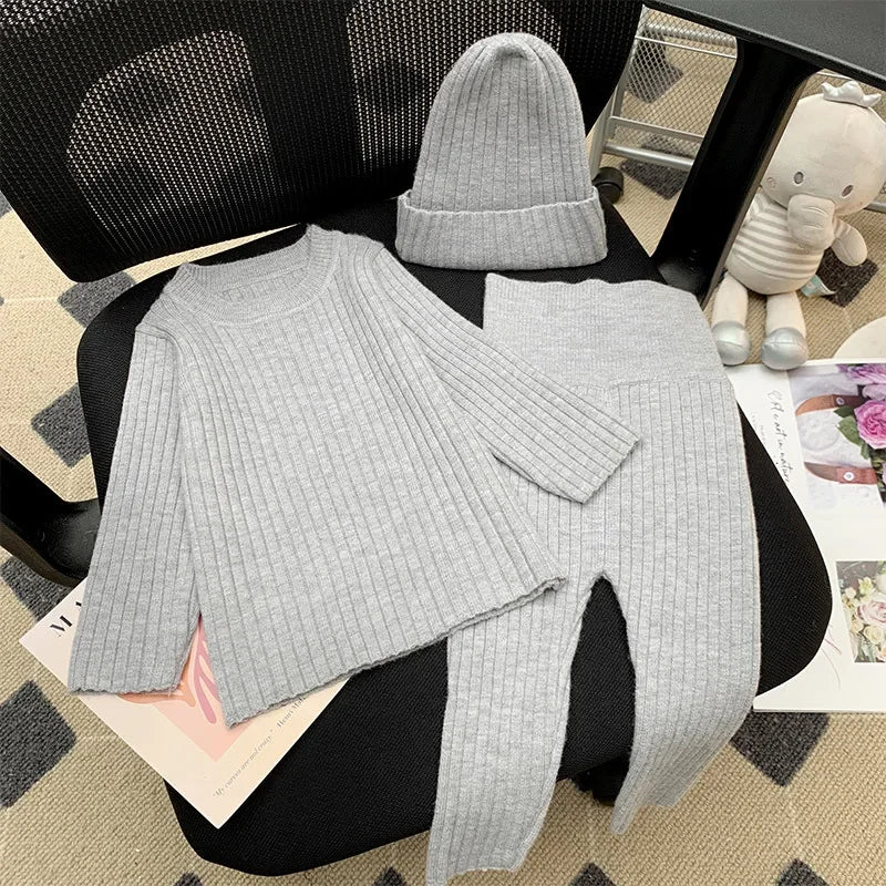 Newborn Baby Girl Boy Knitted Clothes Set – Sweater + Pants + Hat 3Pcs Infant Toddler Loungewear Suit Autumn Winter Baby Clothes 0-2Y