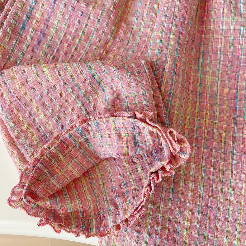 Children's Clothing Sets Plaid Print Sleeveless Top + Wide Leg Pants + Shorts 3 Pcs Sets Girls Clothes 2 To 8 Years Outfit Sets