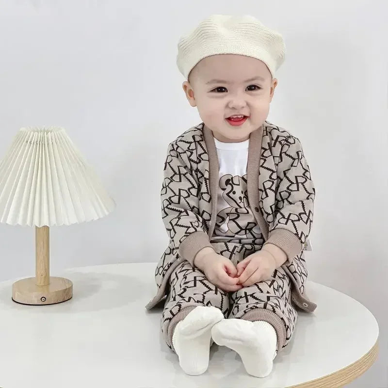 Autumn Winter Baby Boys Clothes Sets – Knitting Sweater Cardigan Cartoon Shirt Top and Pants 3PCS Suit Infant Cotton Loungewear