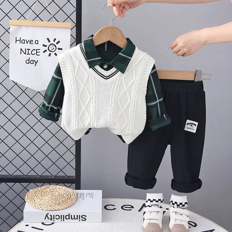 Kids Girls Boys 3pcs Clothing Sets Cartoon Spring Children Sweater Vest Hoodies Pants Tracksuits Kids Clothes Sport Suit 3 Ages