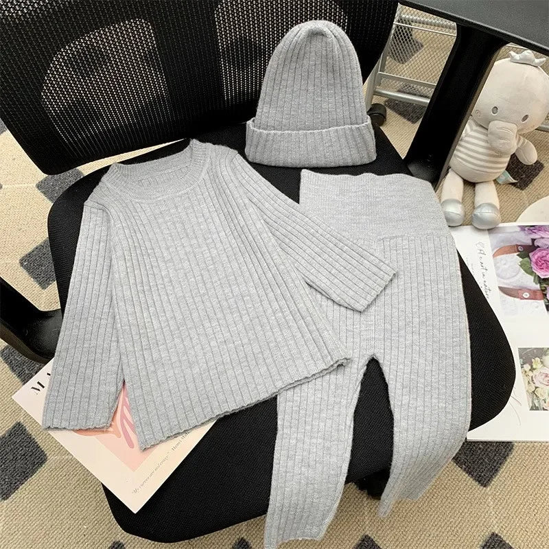 Newborn Baby Girl Boy Knitted Clothes Set – Sweater + Pants + Hat 3Pcs Infant Toddler Loungewear Suit Autumn Winter Baby Clothes 0-2Y
