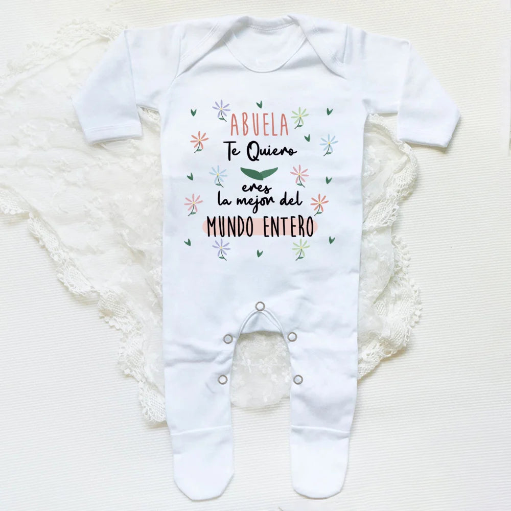 Abuela Print Baby Sleepsuit Casual Loose Long Sleeve Infant Footie Comfy Soft Baby Coming Home Outfit Mother's Day Baby Gift