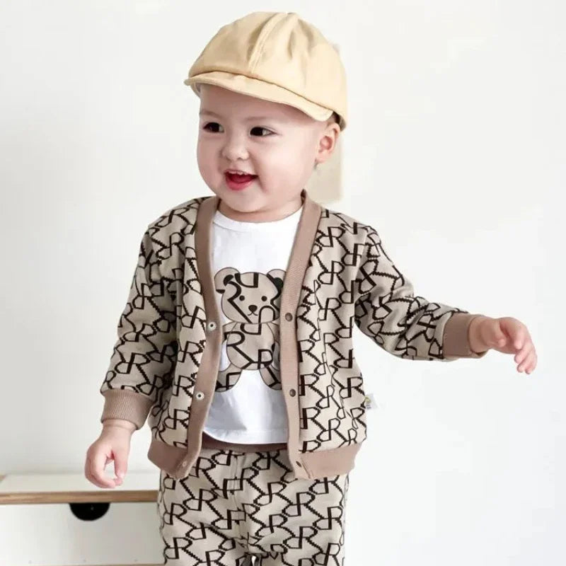 Autumn Winter Baby Boys Clothes Sets – Knitting Sweater Cardigan Cartoon Shirt Top and Pants 3PCS Suit Infant Cotton Loungewear