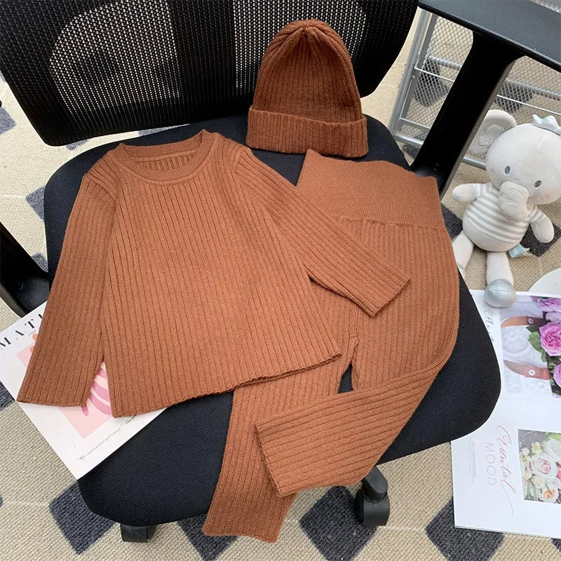 Newborn Baby Girl Boy Knitted Clothes Set – Sweater + Pants + Hat 3Pcs Infant Toddler Loungewear Suit Autumn Winter Baby Clothes 0-2Y