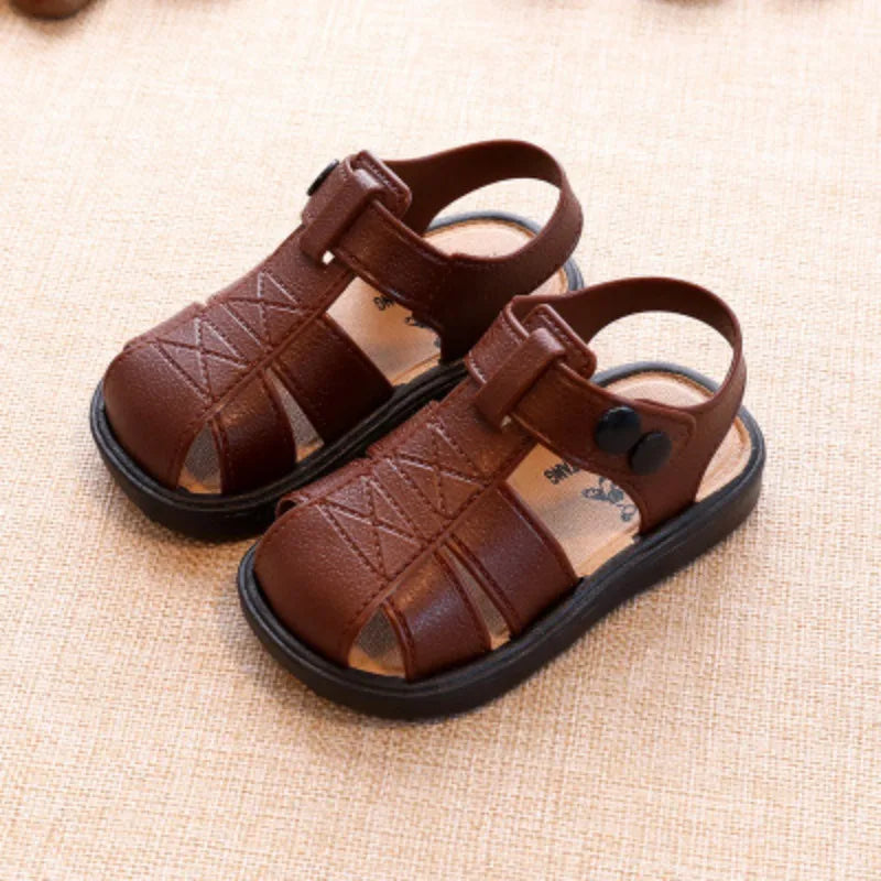 Baby Shoes Summer Closed Toe Toddler Boy Sandals Soft Sole Non-slip First Walkers Infant Solid Color Hollow Out Beach Shoes