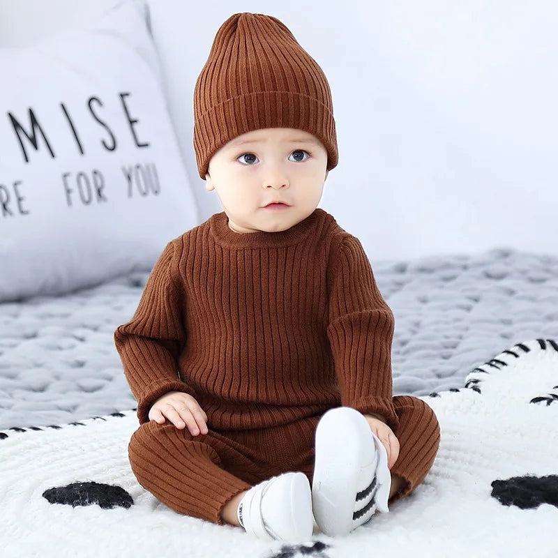 3PCS/Lot Baby Boy Clothes Set – Soft Knitted Sweater + Hat + Pants Autumn Fashion Baby Boys Clothes Infant Bebe Clothing Outfits