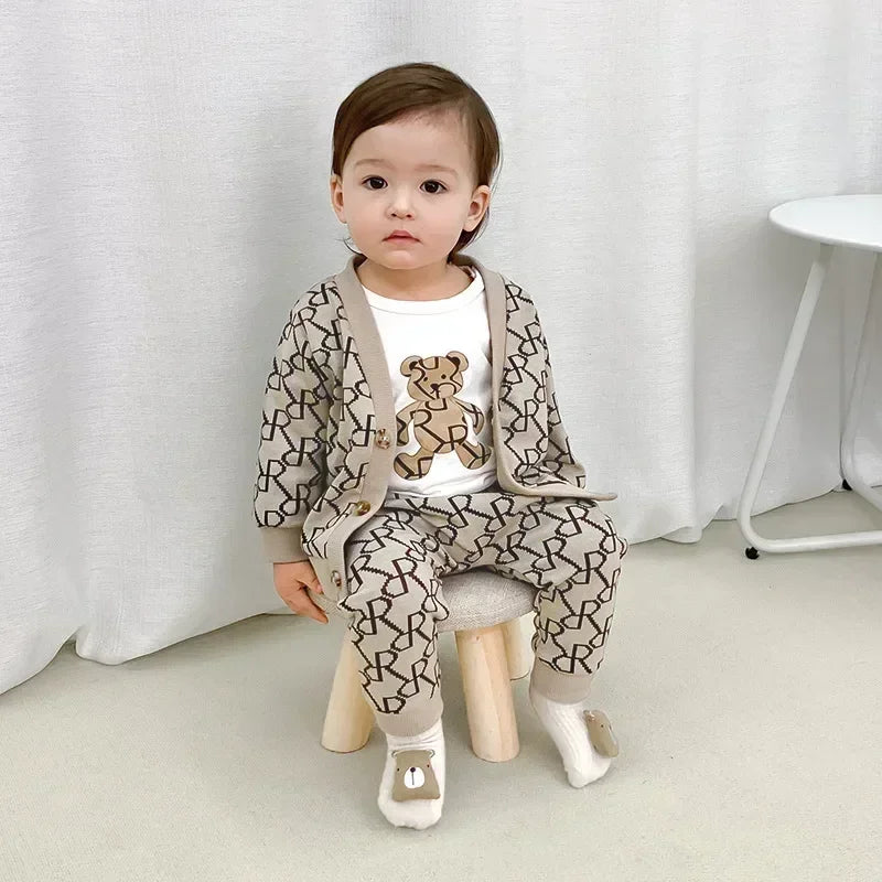 Autumn Winter Baby Boys Clothes Sets – Knitting Sweater Cardigan Cartoon Shirt Top and Pants 3PCS Suit Infant Cotton Loungewear
