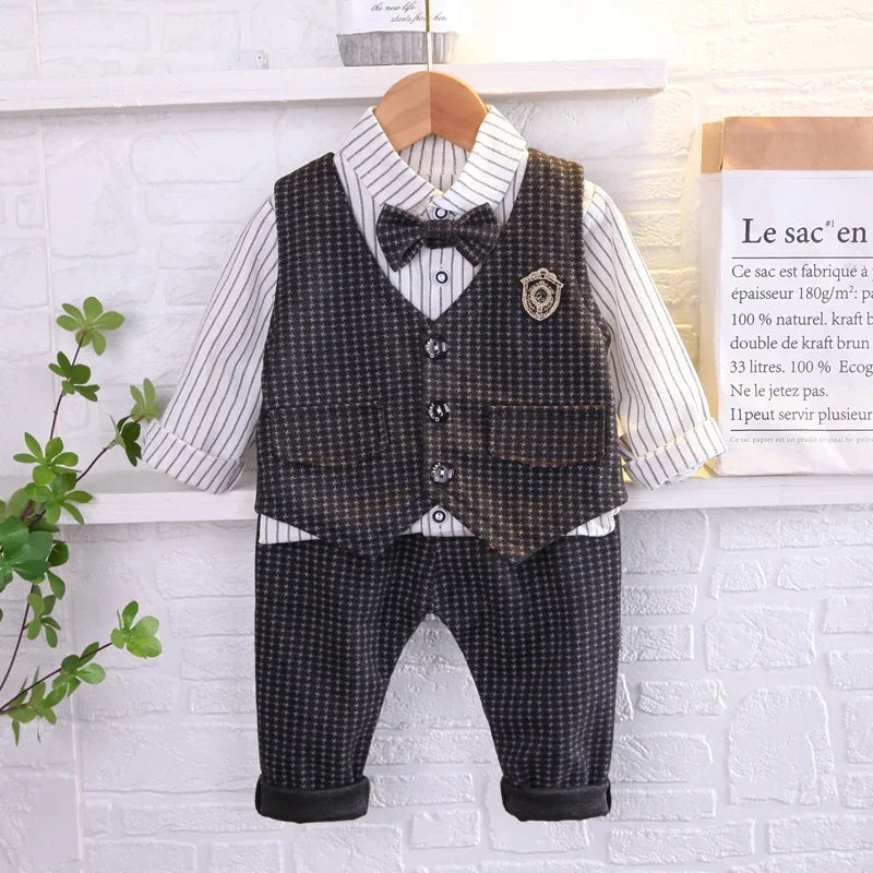 New Children Fashion Kids Boy Gentleman Sweater Vest Shirt Pants 3Pcs/Set – Kids Infant Clothing Toddler Tracksuit 0-5 Years