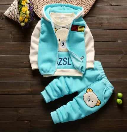 2020 Winter 3pcs Kids Thickening Hooded Vest Sweater Pant Sport Suits Baby Boys And Girls Warm Cartoon Outfit Children Clothing