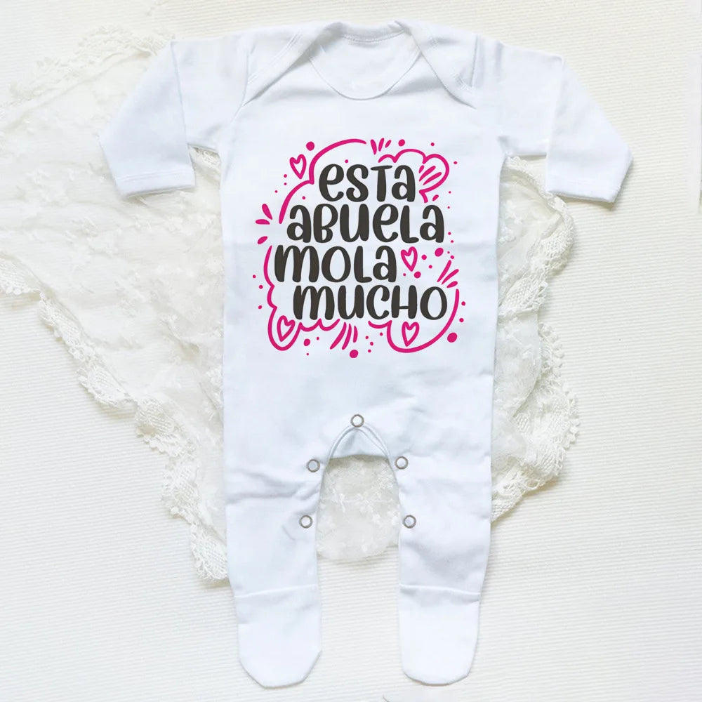 Abuela Print Baby Sleepsuit Casual Loose Long Sleeve Infant Footie Comfy Soft Baby Coming Home Outfit Mother's Day Baby Gift
