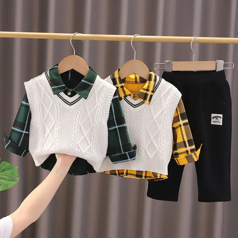 Kids Girls Boys 3pcs Clothing Sets Cartoon Spring Children Sweater Vest Hoodies Pants Tracksuits Kids Clothes Sport Suit 3 Ages