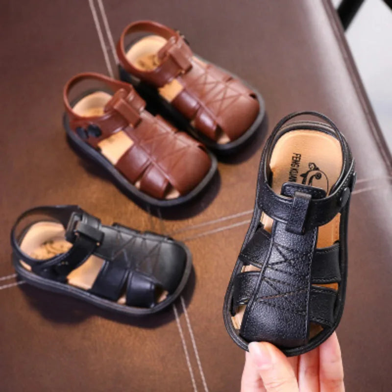 Baby Shoes Summer Closed Toe Toddler Boy Sandals Soft Sole Non-slip First Walkers Infant Solid Color Hollow Out Beach Shoes