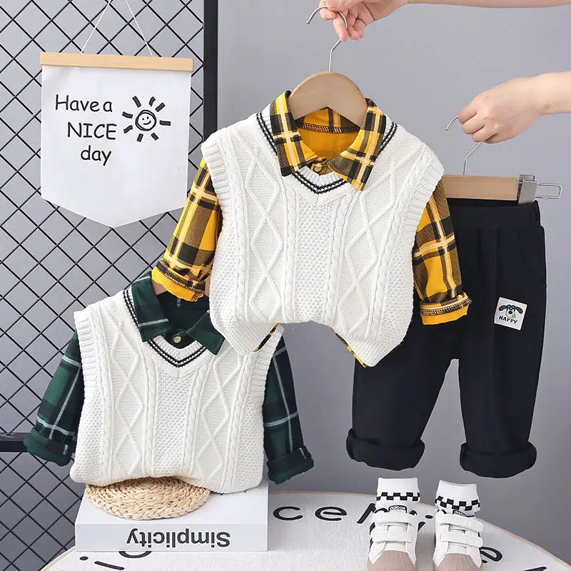 Kids Girls Boys 3pcs Clothing Sets Cartoon Spring Children Sweater Vest Hoodies Pants Tracksuits Kids Clothes Sport Suit 3 Ages