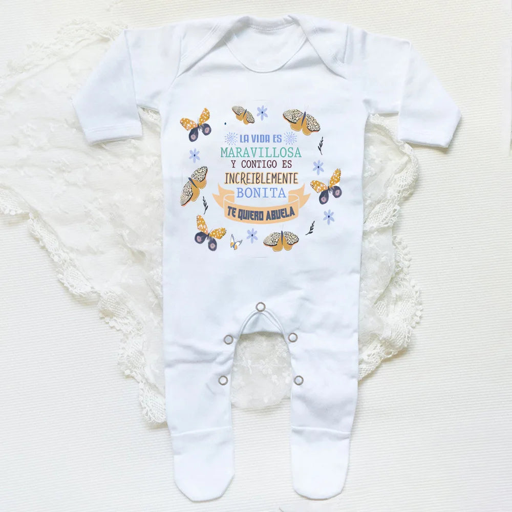 Abuela Print Baby Sleepsuit Casual Loose Long Sleeve Infant Footie Comfy Soft Baby Coming Home Outfit Mother's Day Baby Gift