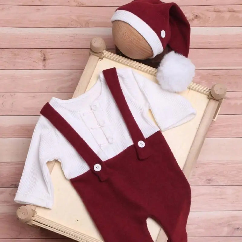 Baby First Christmas Photo Apparel Romper with Hat Set Newborn Photography Props Outfit for Newborns Christmas Present