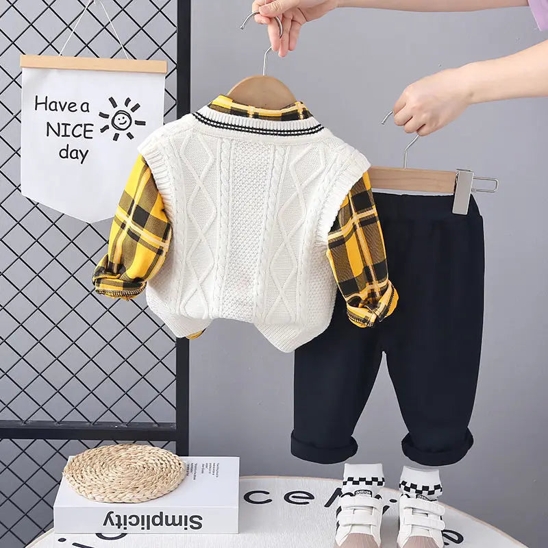 Kids Girls Boys 3pcs Clothing Sets Cartoon Spring Children Sweater Vest Hoodies Pants Tracksuits Kids Clothes Sport Suit 3 Ages