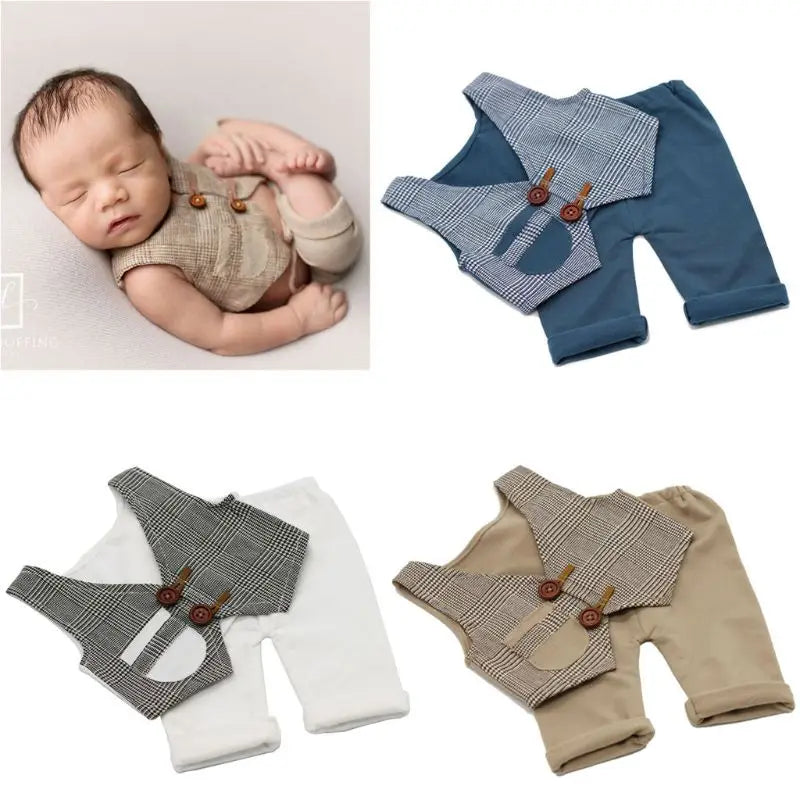 Newborn Photography Costume Props Baby Boy Vest + Pants Baby Clothes for Photo Shoot Picture Accessories Bebe Gentleman Outfit