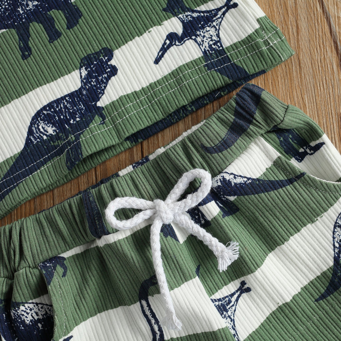 2Pcs Baby Summer Tracksuit Clothes, Cotton Linen Cartoon Dinosaur Print Sleeveless Vest & Elastic Waist Shorts for Toddler Boys"