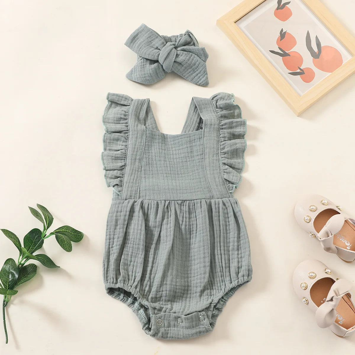 Summer Newborn Infant Baby Girls Romper + Headband – Muslin Sleeveless One-Piece, Fashion Baby Clothing for Girls