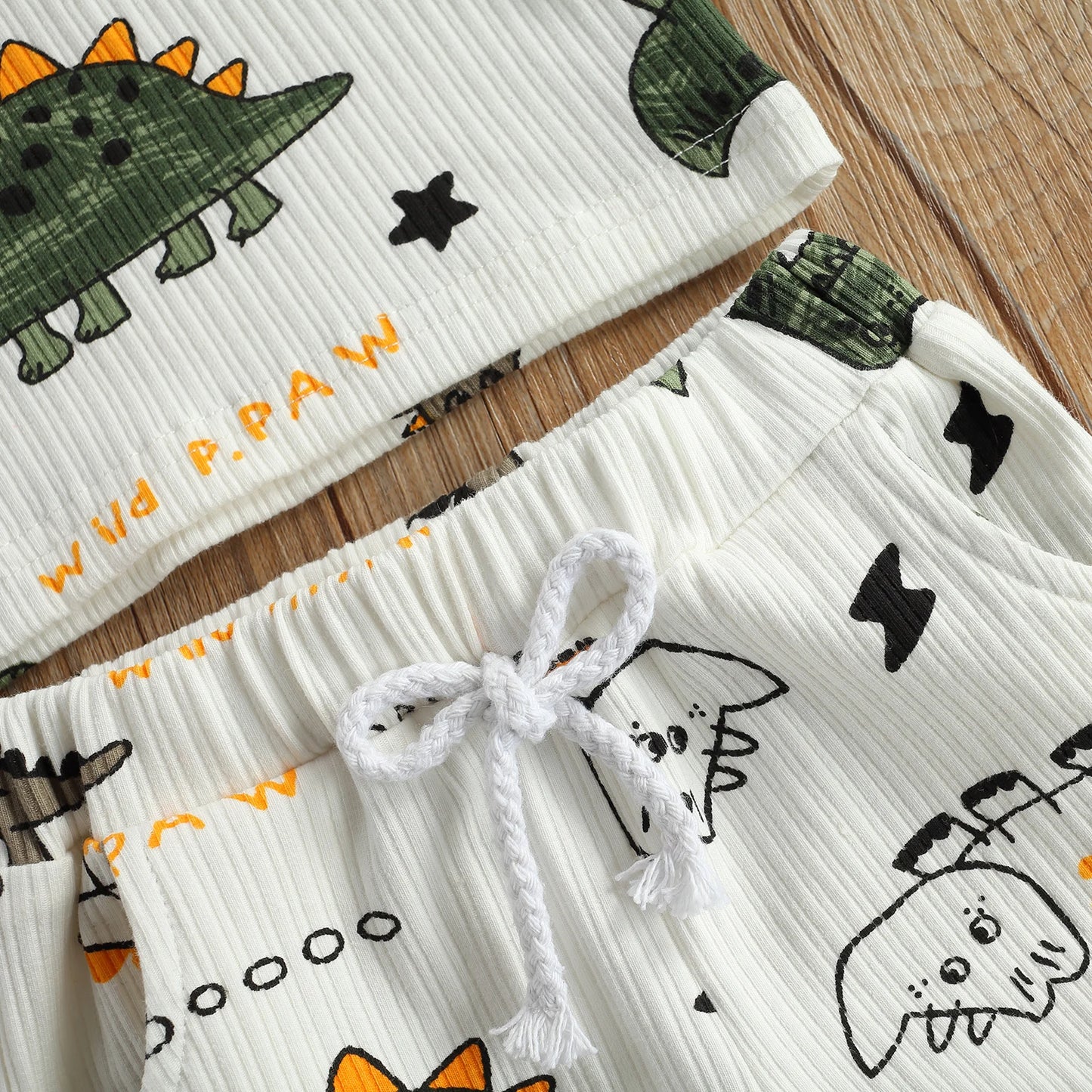 2Pcs Baby Summer Tracksuit Clothes, Cotton Linen Cartoon Dinosaur Print Sleeveless Vest & Elastic Waist Shorts for Toddler Boys"