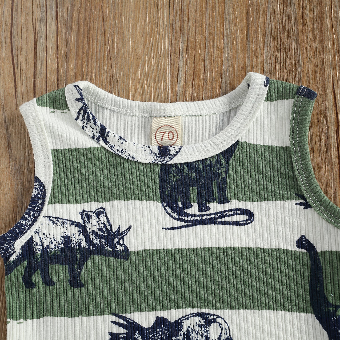 2Pcs Baby Summer Tracksuit Clothes, Cotton Linen Cartoon Dinosaur Print Sleeveless Vest & Elastic Waist Shorts for Toddler Boys"