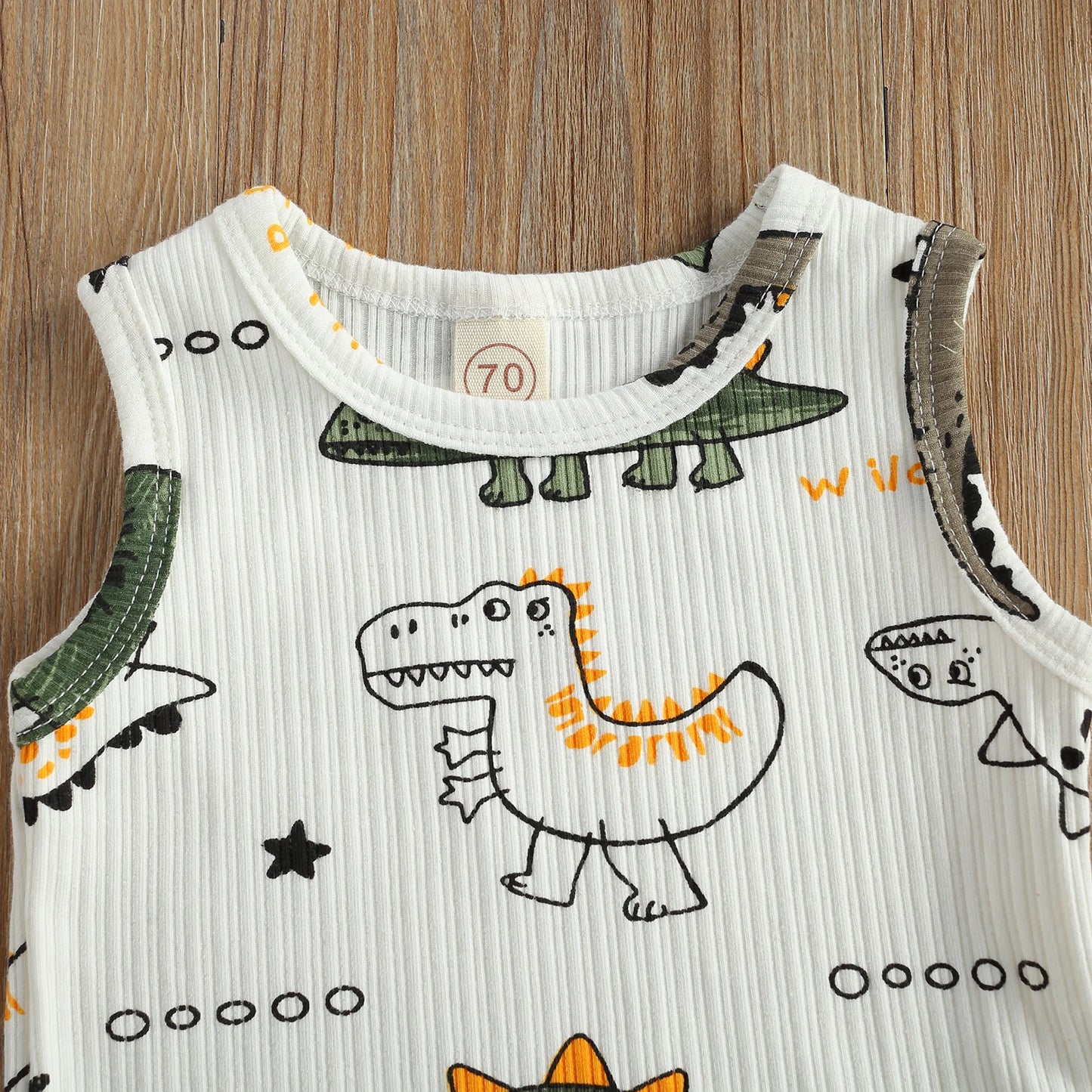 2Pcs Baby Summer Tracksuit Clothes, Cotton Linen Cartoon Dinosaur Print Sleeveless Vest & Elastic Waist Shorts for Toddler Boys"
