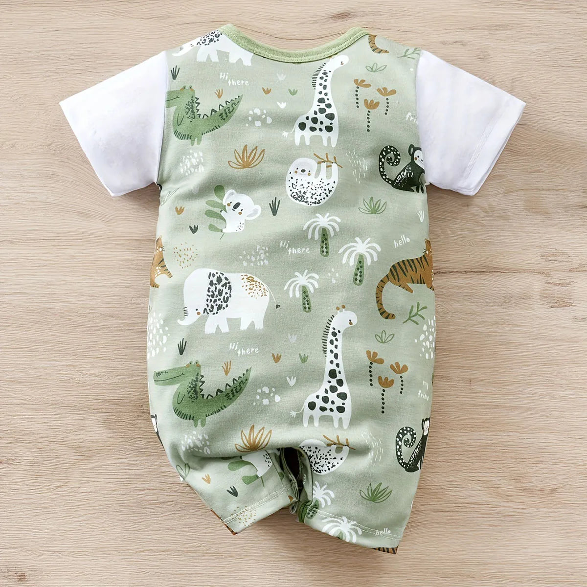 IURNXB Adorable Infant Zoo Animal Print Romper for Boys - Newborn Baby Faux Two-Piece Bodysuit with Short Sleeves - Casual Play Wear