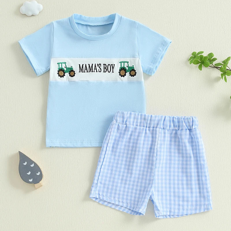 Boys Easter Outfit Summer Clothes, Carrot Cart Short Sleeve T-Shirt & Plaid Shorts Set, Cute Toddler Baby Boy Easter Outfit for 0-3T