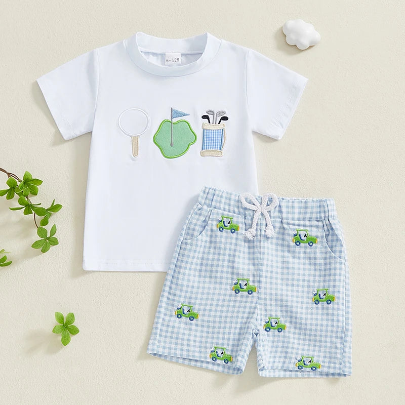 Boys Easter Outfit Summer Clothes, Carrot Cart Short Sleeve T-Shirt & Plaid Shorts Set, Cute Toddler Baby Boy Easter Outfit for 0-3T