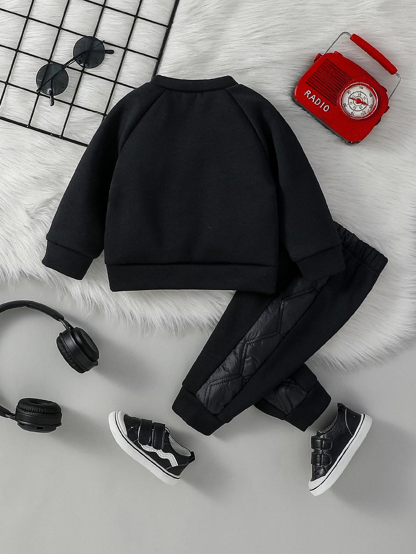 Baby Set Boys Fall/Winter 2Pcs Clothing, Solid Sweatshirt + Trouser Pantsuit for Casual Daily Wear, 1-3 Years"