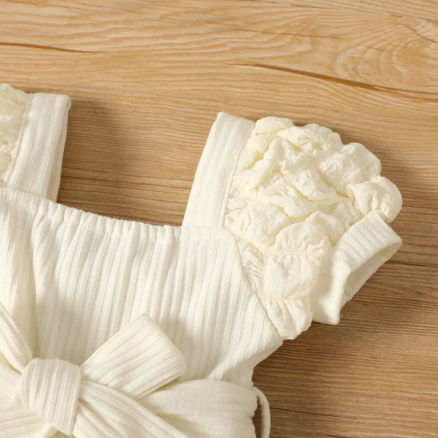 Summer Small Square Neck Puff Sleeve Belt Jumpsuit for Baby Girls, Cute Casual Playsuit for Toddlers"