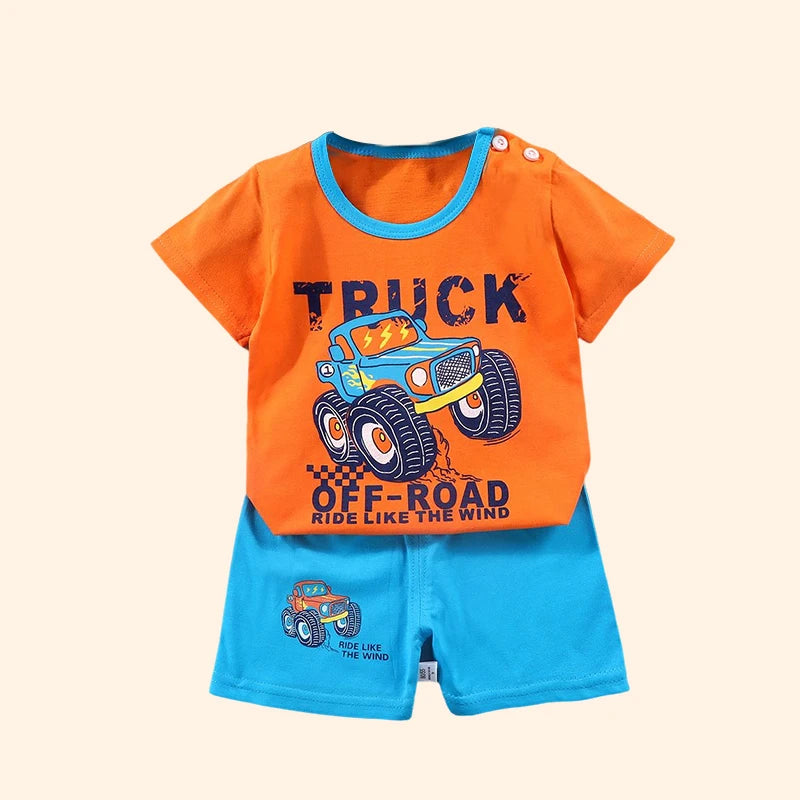 Fashion Kids Clothes Boys Girls Sets Top Shorts 2PCS 100% Cotton Soft Summer Children Baby Clothes T-shirt Shorts Toddler Suit