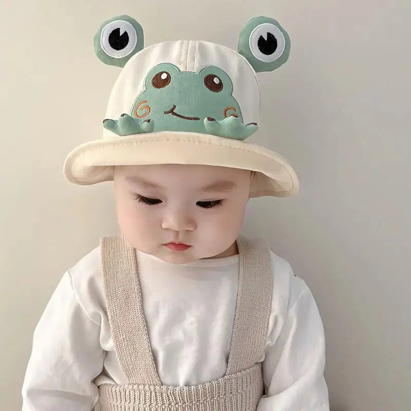 Cartoon Frog Baby Bucket Hat - Breathable Soft Cotton Infant Boys & Girls Fisherman Cap - Outdoor Travel Toddler Sun Hats