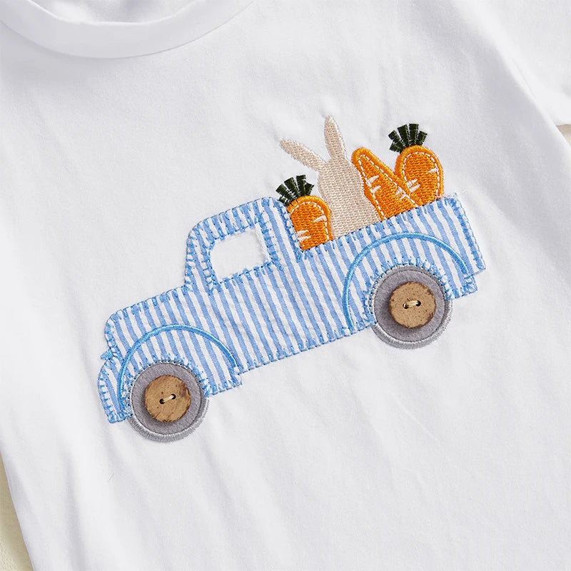 Boys Easter Outfit Summer Clothes, Carrot Cart Short Sleeve T-Shirt & Plaid Shorts Set, Cute Toddler Baby Boy Easter Outfit for 0-3T