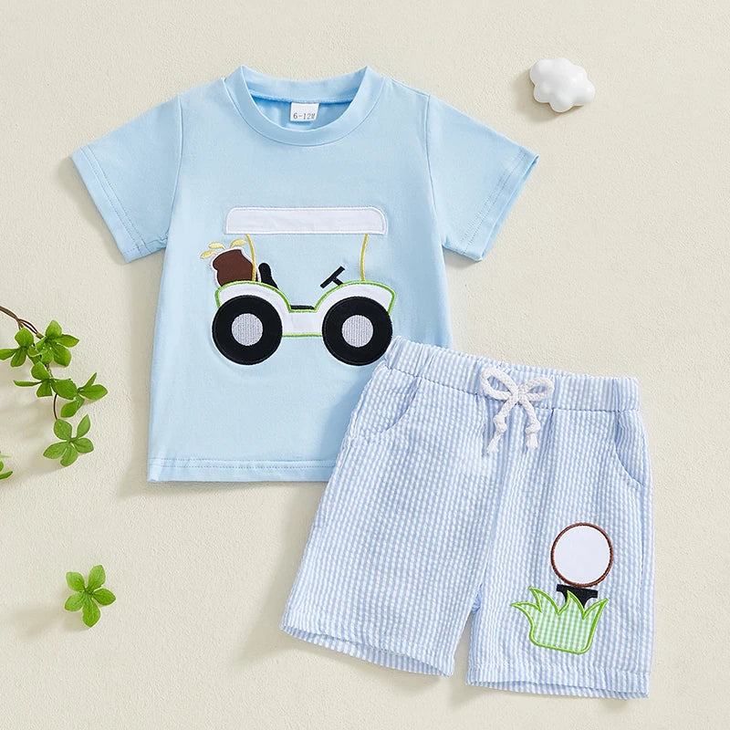 Boys Easter Outfit Summer Clothes, Carrot Cart Short Sleeve T-Shirt & Plaid Shorts Set, Cute Toddler Baby Boy Easter Outfit for 0-3T