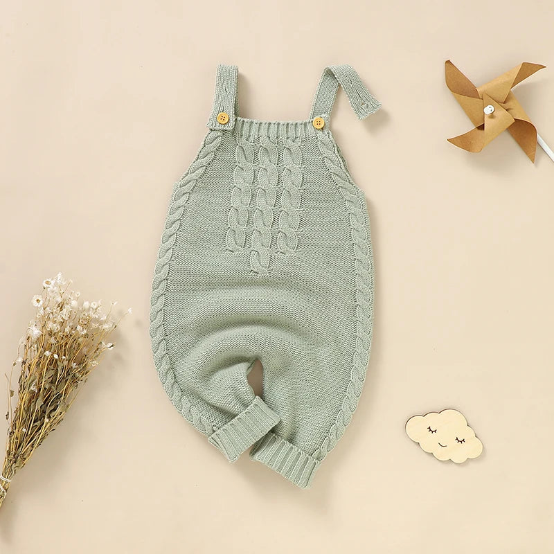 Infant Boys & Girls Sleeveless Rompers, Solid Color Knitted Jumpsuits for Newborns 0-18M, Spring/Fall Children’s Outfit"