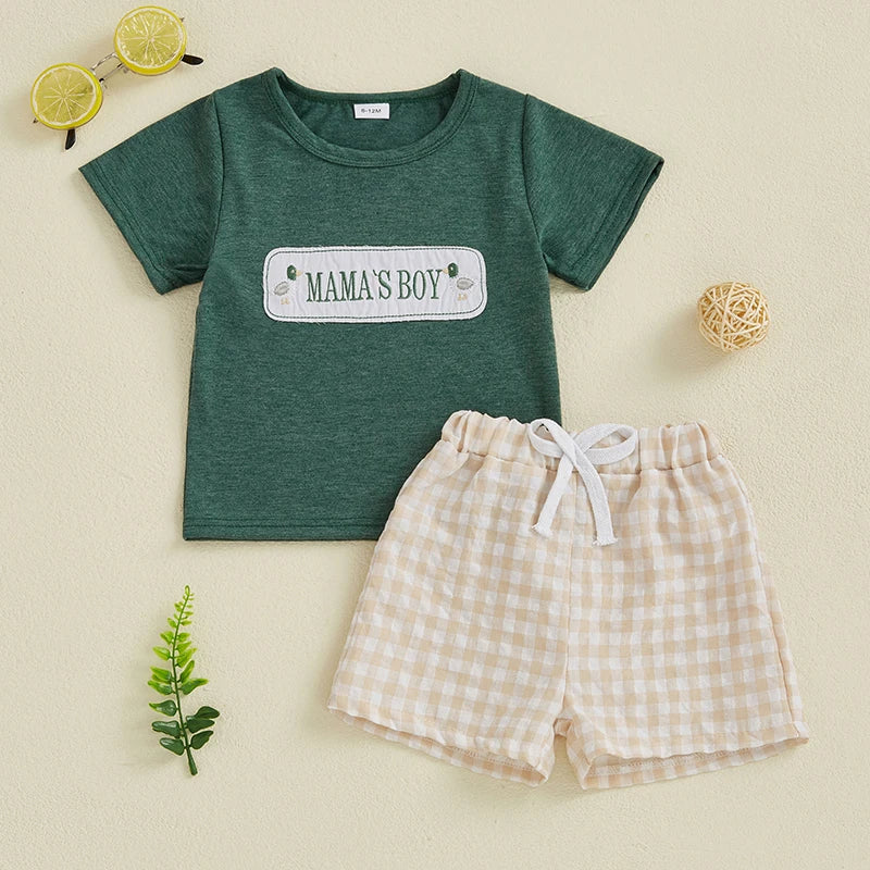 Boys Easter Outfit Summer Clothes, Carrot Cart Short Sleeve T-Shirt & Plaid Shorts Set, Cute Toddler Baby Boy Easter Outfit for 0-3T