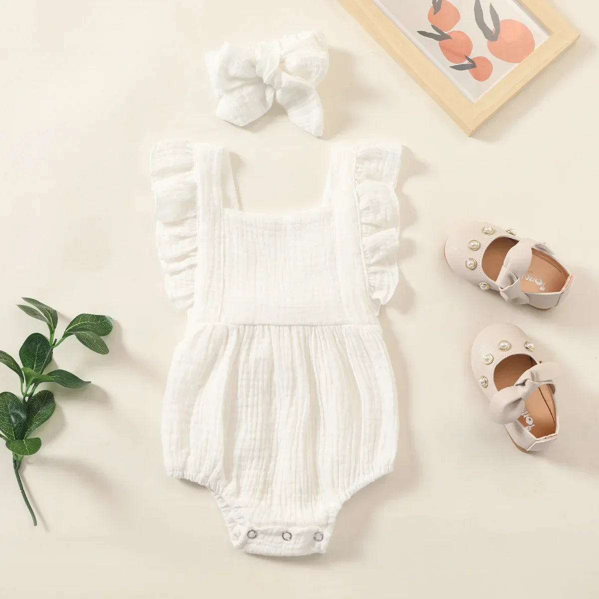 Summer Newborn Infant Baby Girls Romper + Headband – Muslin Sleeveless One-Piece, Fashion Baby Clothing for Girls