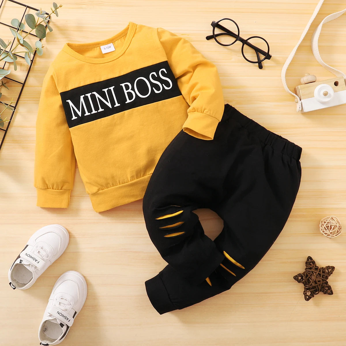 Baby Boy Clothes Toddler Outfit, Letter Print Long Sleeve Top & Pants 2PCs Set, Fashion Infant Spring Sports Clothes"
