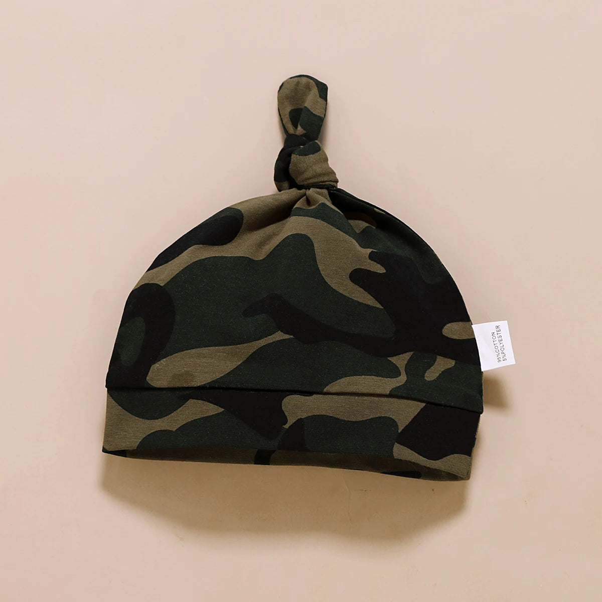 Newborn Male Baby Summer Tie Short-Sleeved Bodysuit, Camouflage Pants & Cap Three-Piece Set – For Babies Aged 0-18 Months