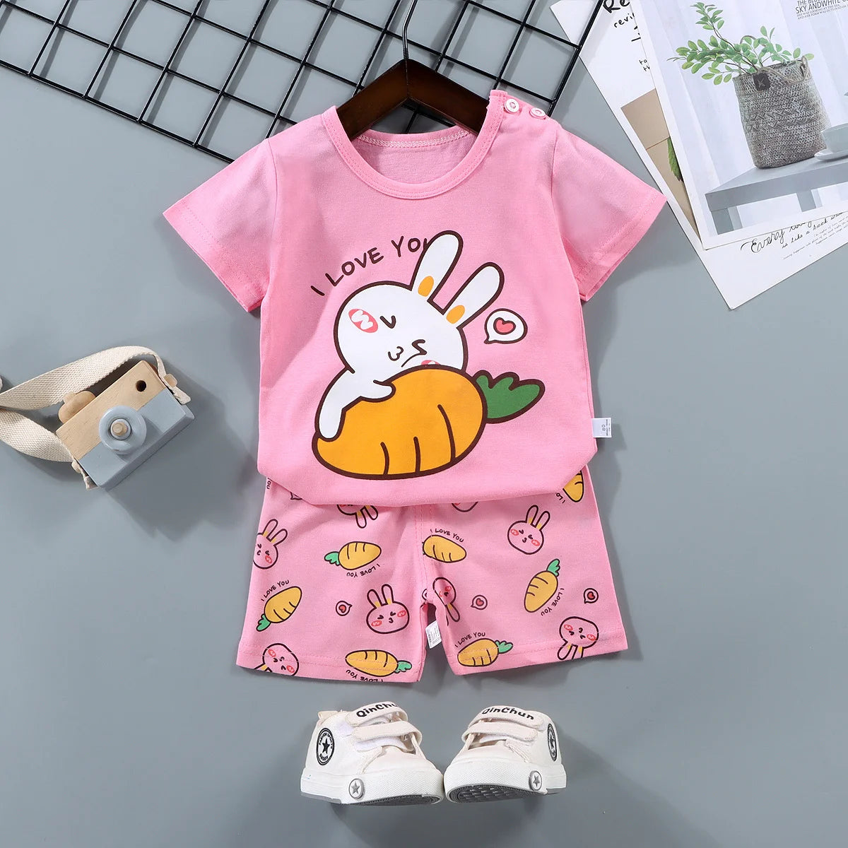 Fashion Kids Clothes Boys Girls Sets Top Shorts 2PCS 100% Cotton Soft Summer Children Baby Clothes T-shirt Shorts Toddler Suit