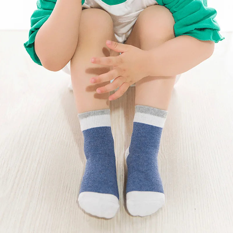 5 Pairs Baby Socks Cotton Spring Autumn Children School Socks for Girls & Boys, Cute Striped Design, Newborn to Toddler (0-6 Years)